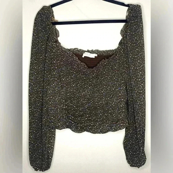 Astr Tops - ASTR The Label Brown Ditsy Floral Rouched Top Puffy Poet Sleeves Cottage , sz XL